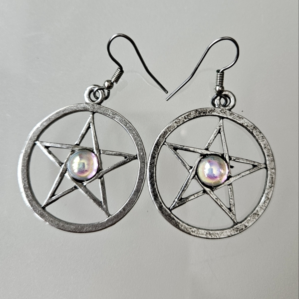 Opal Pentacle Earrings